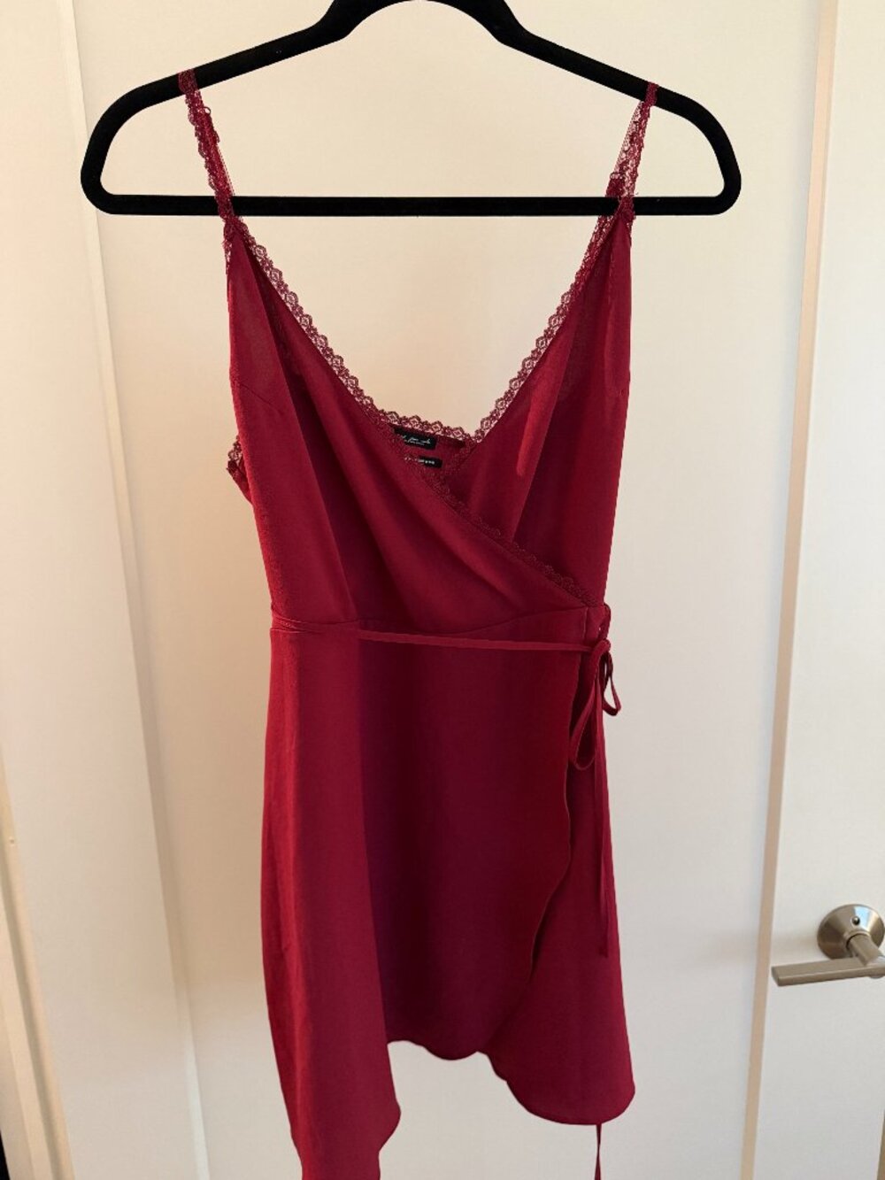 Out From Under Burgundy Lace Trim Wrap Mini Dress — Size M